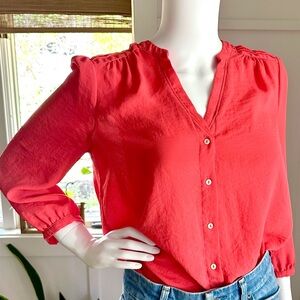 Anthropologie Vanessa Virginia Button Down Blouse Vivid Coral Size 4